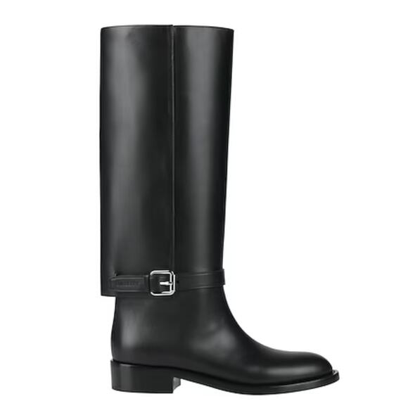NIB Burberry Womens Buckle Logo-Debossed Buckled-Strap Leather Boots Size 8.5 - Picture 1 of 4